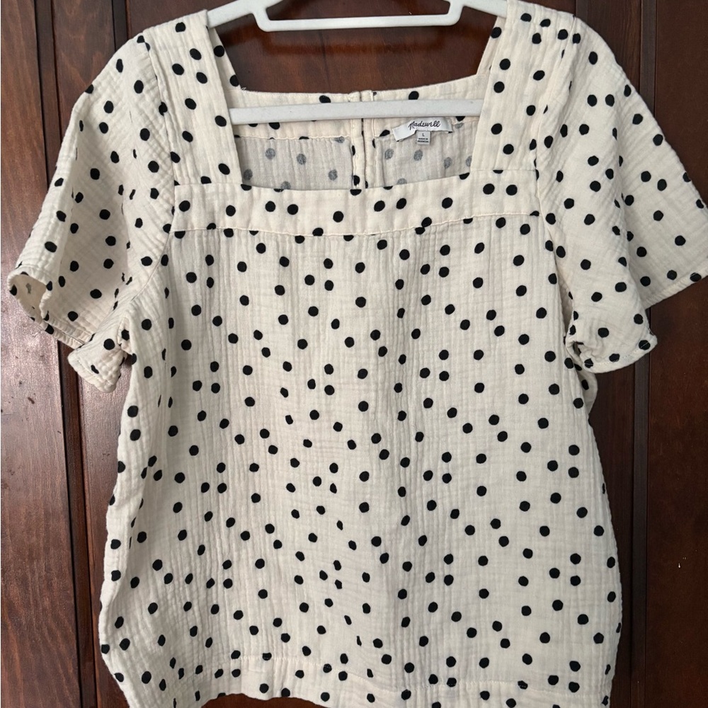 Madewell Cream and Black Polka Dot Puff Sleeve Blouse